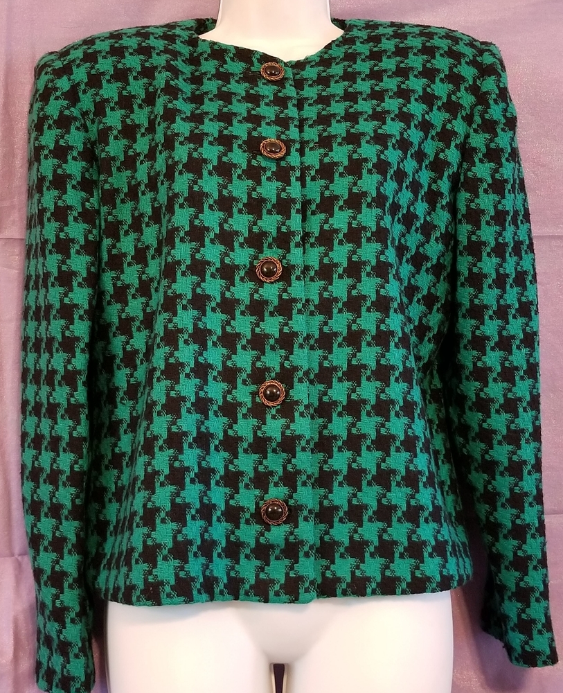 Classix Vintage Green Houndstooth Jacket Size 8